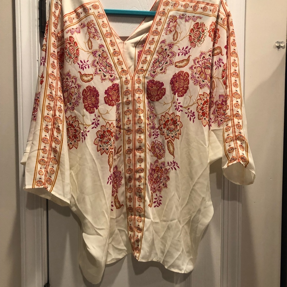 Rose & Olive Cream Tunic with Pink and Orange Floral Embroidery